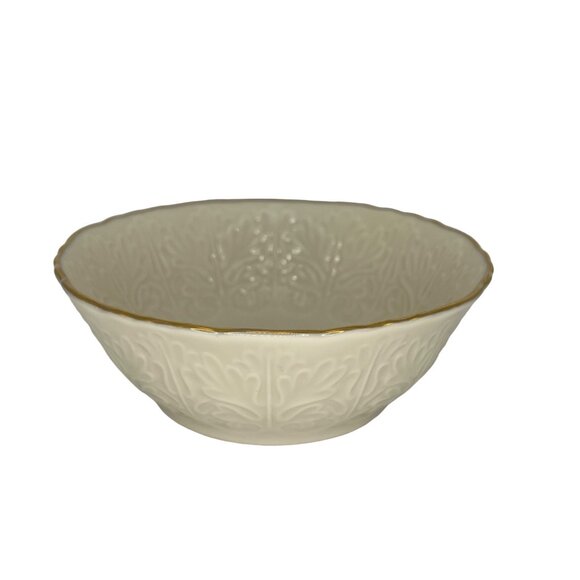 Lenox Other - Vintage Lenox Ivory Raised Leaf 24 k Gold Rimmed Bowl